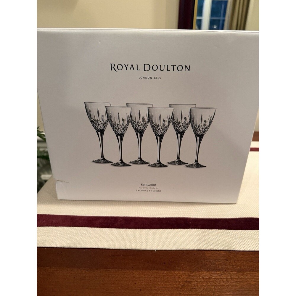 Set of Six Royal Doulton Crystal Wine Goblets Earlswood Collection